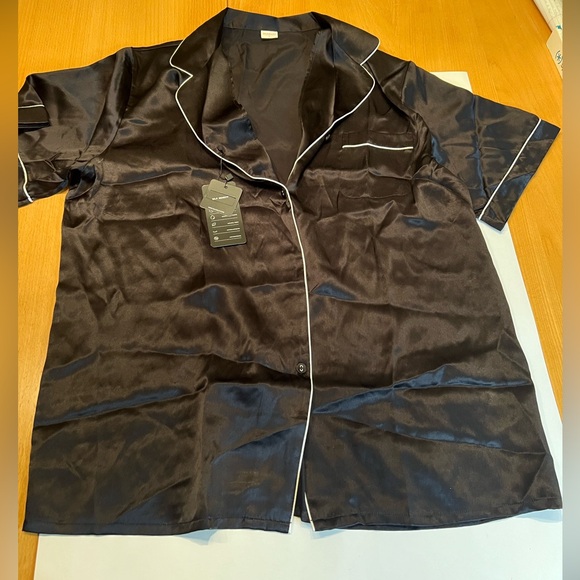 BNWT Pure Silk Silky Pajamas Short PJ Set Black L 100% Mulberry Silk - Picture 7 of 10